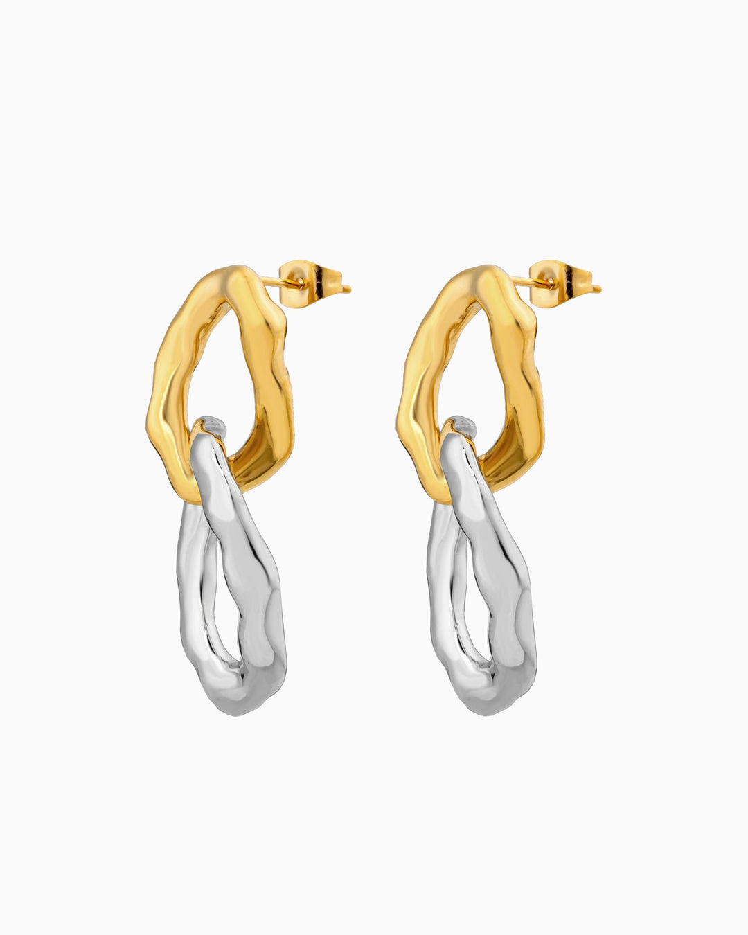 Aurelia Textured Oval Drop Stud Earrings Two-Tone | Zoe Olivia Jewellery Australia