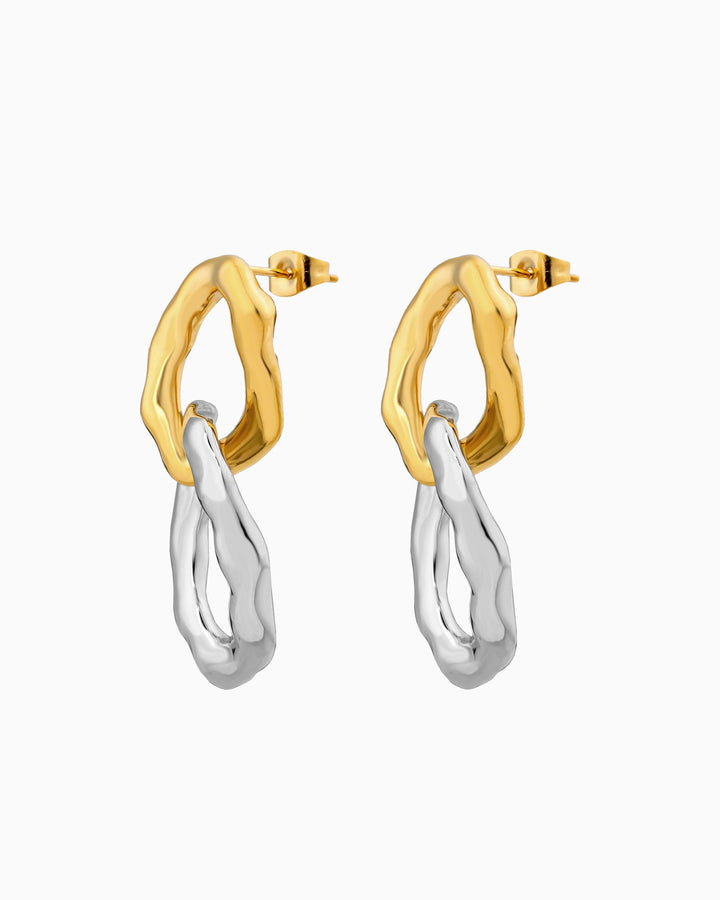 Aurelia Textured Oval Drop Stud Earrings Two-Tone | Zoe Olivia Jewellery Australia