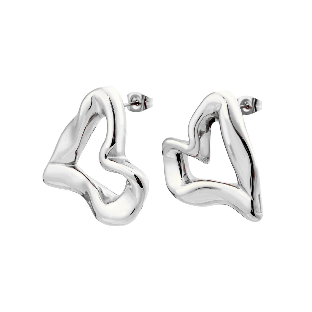 Aurelia Organic Heart Stud Earrings in Silver