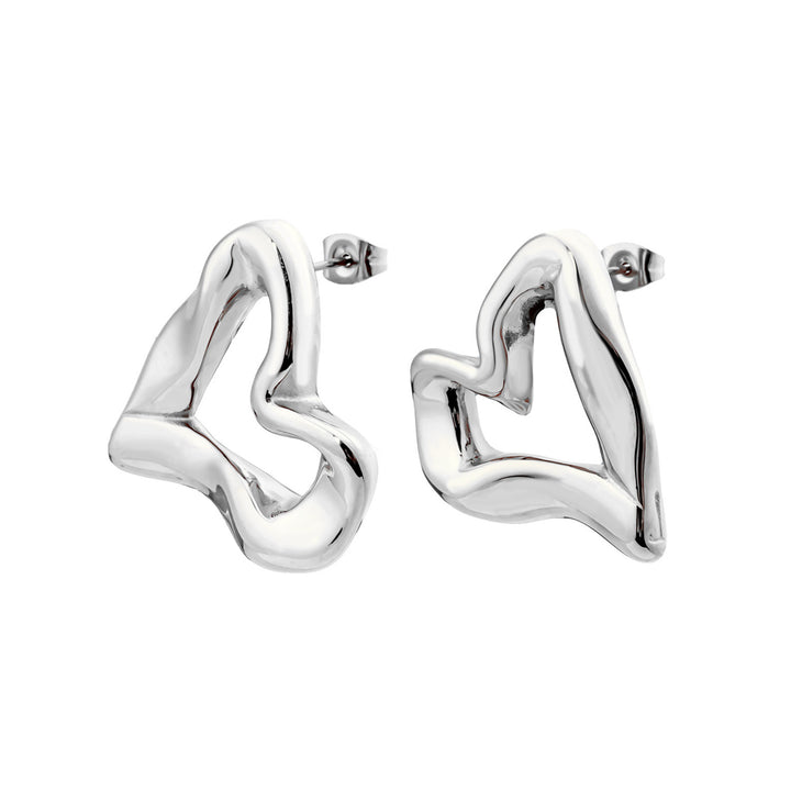 Aurelia Organic Heart Stud Earrings in Silver