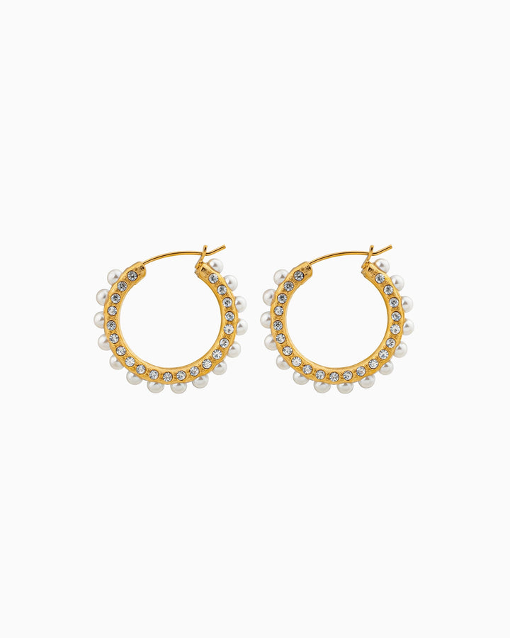 Luna Scattered Pearl and Cubic Zirconia Hoops | Zoe Olivia Jewellery Australia
