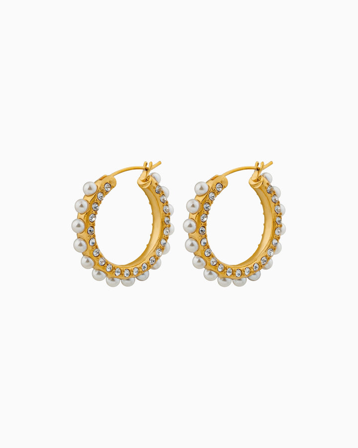 Luna Scattered Pearl and Cubic Zirconia Hoops | Zoe Olivia Jewellery Australia