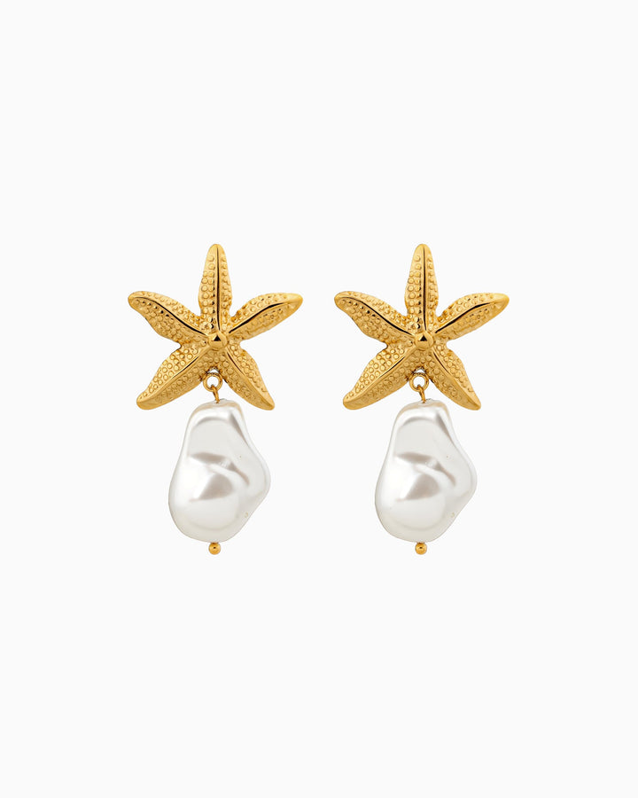 Solara Textured Starfish and Pearl Drop Stud Earrings | Zoe Olivia Jewellery Australia