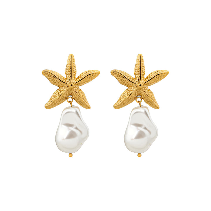 Solara Textured Starfish and Pearl Drop Stud Earrings