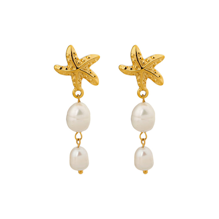 Solara Starfish and Pearl Double Drop Stud Earrings