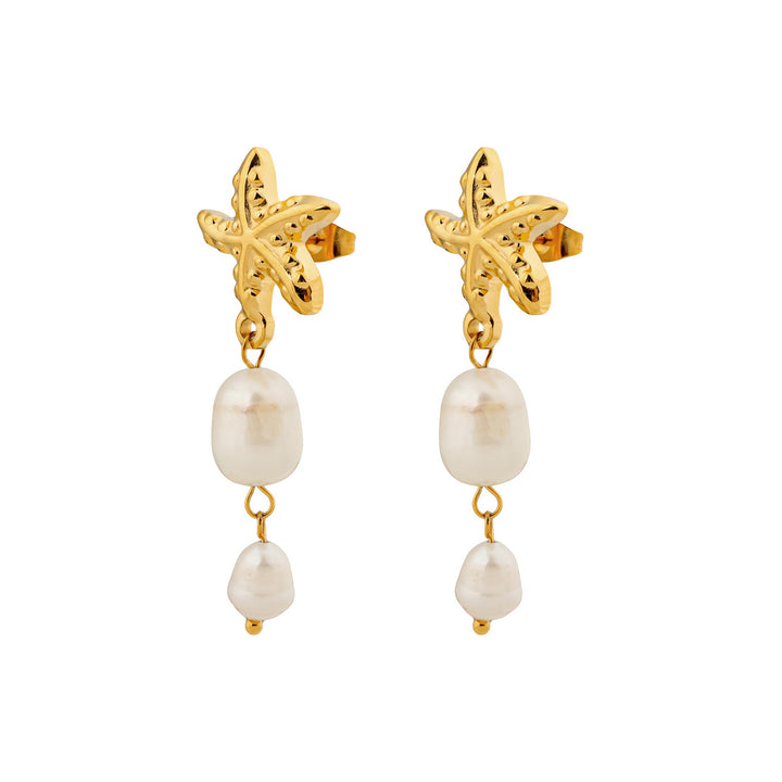 Solara Starfish and Pearl Double Drop Stud Earrings
