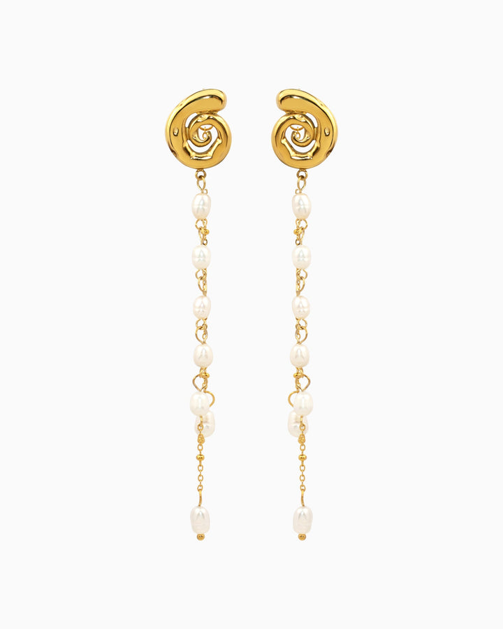 Solara Spiral Tiered Pearl Drop Stud Earrings | Zoe Olivia Jewellery Australia