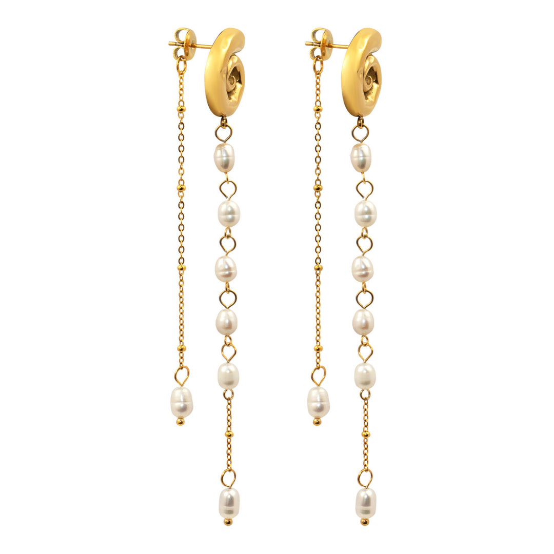 Solara Spiral Tiered Pearl Drop Stud Earrings