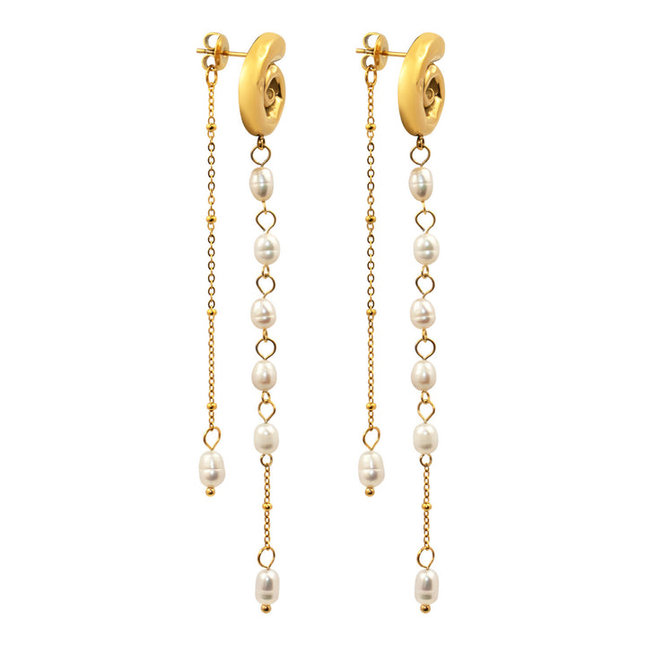 Solara Spiral Tiered Pearl Drop Stud Earrings