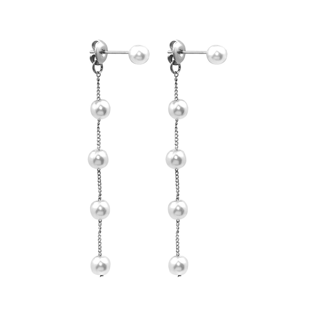 Luna Classic Pearl Drop Stud Earrings in Silver