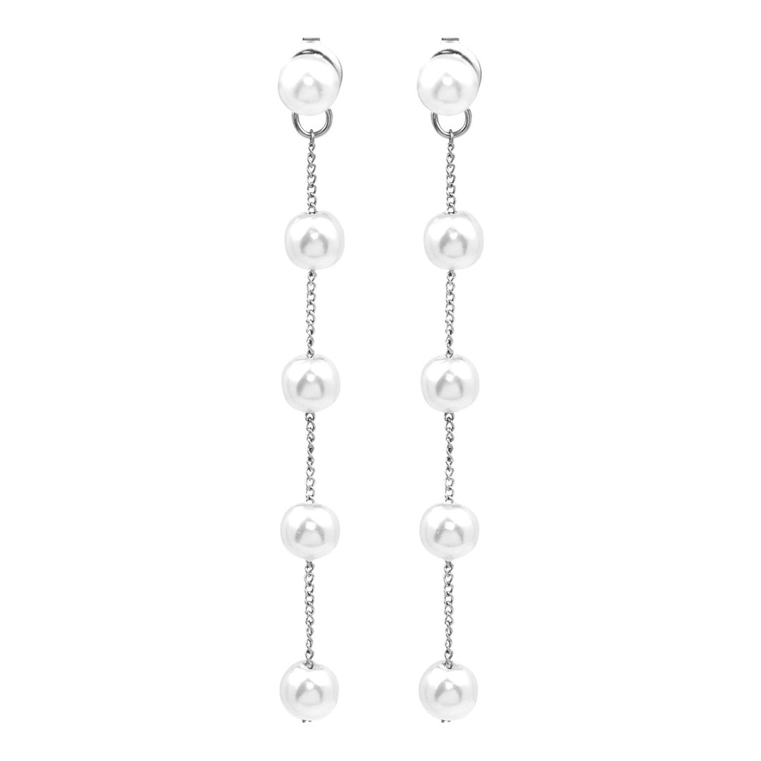 Luna Classic Pearl Drop Stud Earrings in Silver