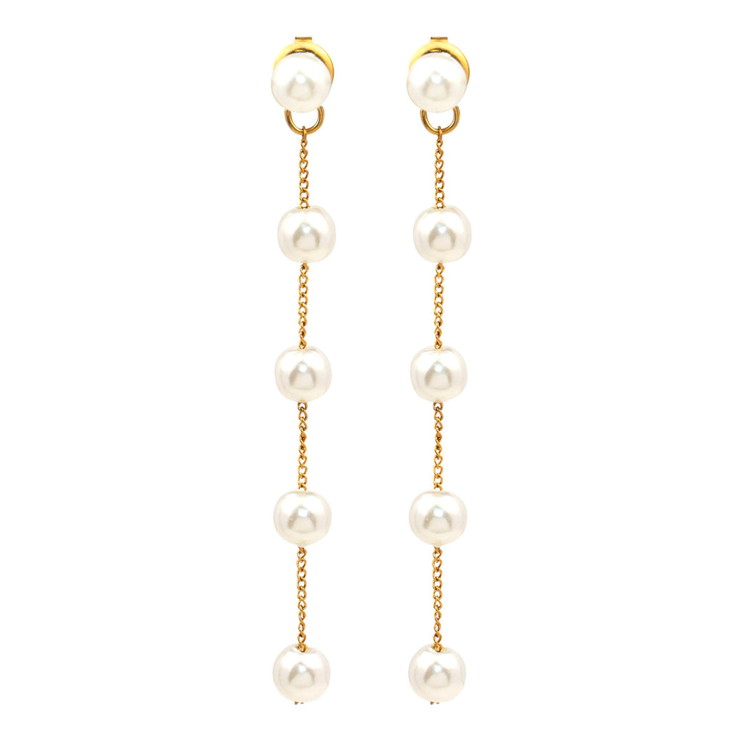 Luna Classic Pearl Drop Stud Earrings in Gold