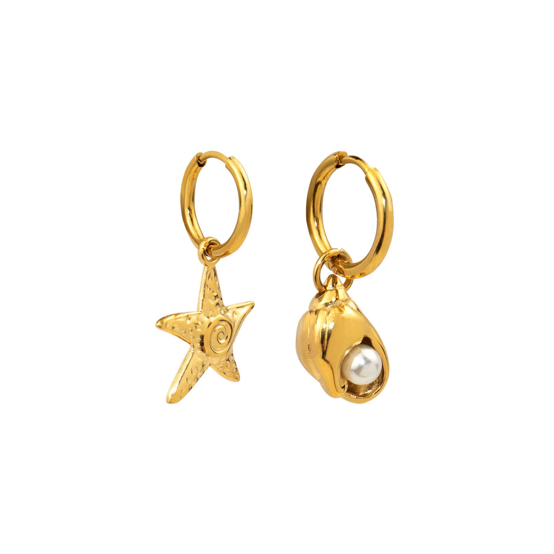 Solara Mismatched Starfish & Shell Pearl Huggies