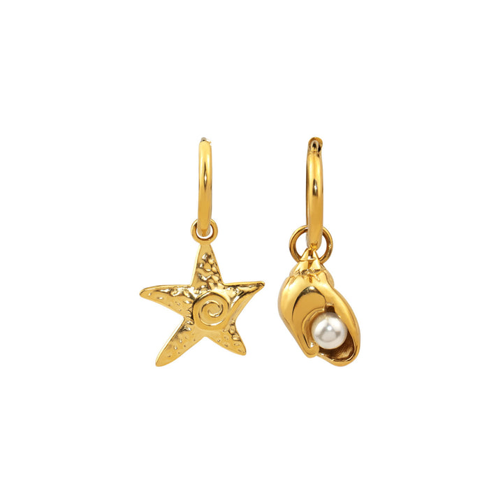 Solara Mismatched Starfish & Shell Pearl Huggies