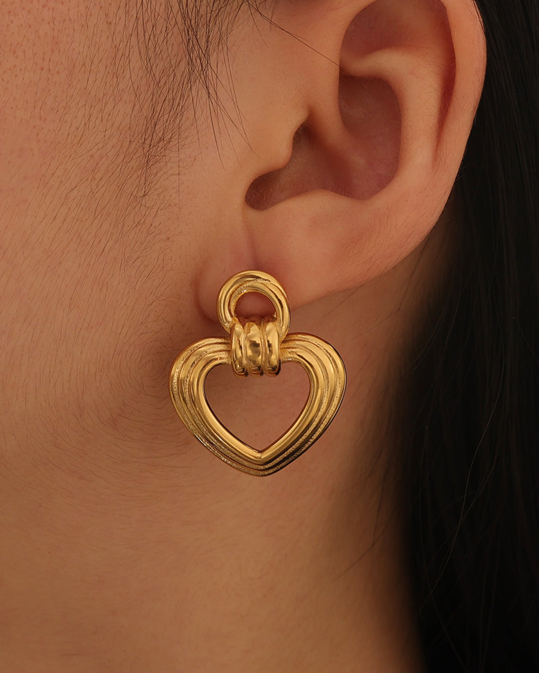 Muse Gold Heart Statement Stud Earrings