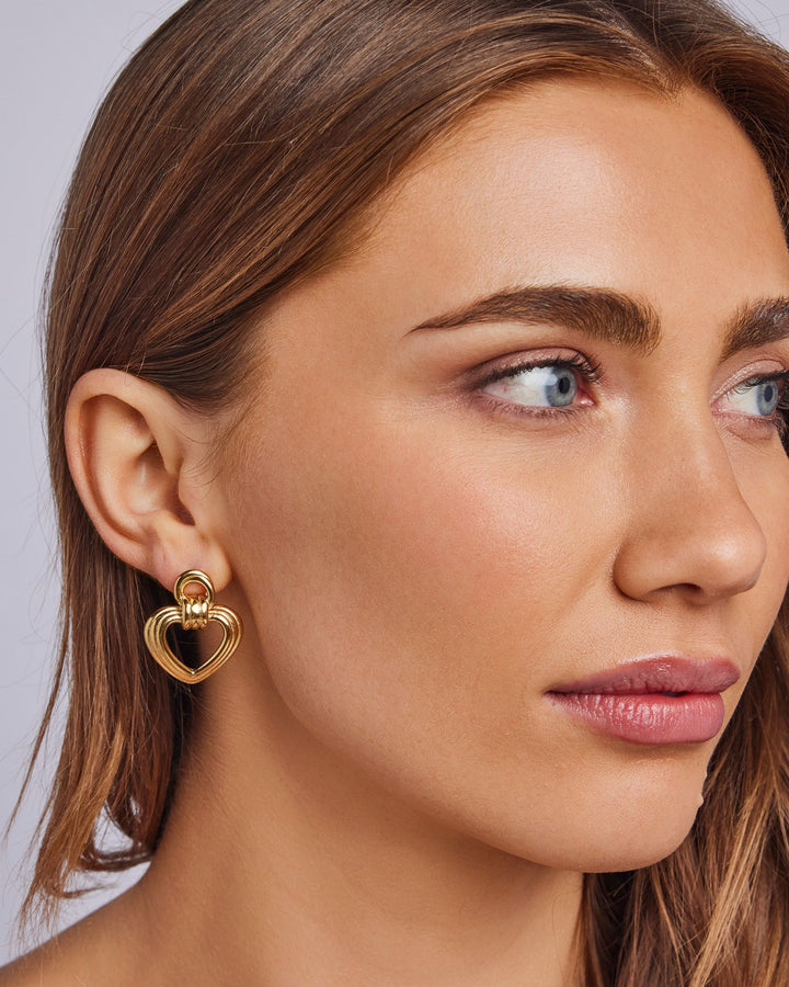 Muse Gold Heart Statement Stud Earrings
