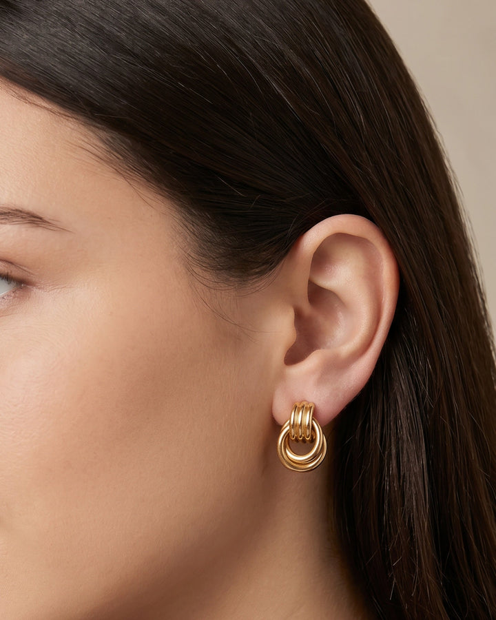Muse Gold Double Ring Stud Earrings — Zoe Olivia