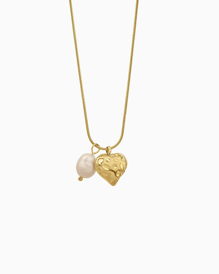 Opaline Hammered Heart & Pearl Necklace | Zoe Olivia Jewellery Australia