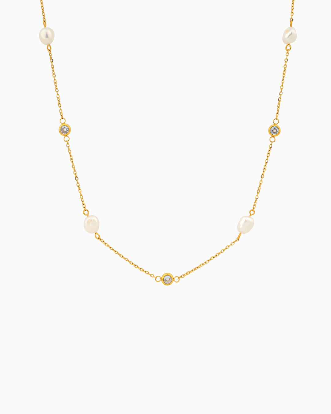 Luna Freshwater Pearl & Cubic Zirconia Station Necklace | Zoe Olivia Jewellery Australia