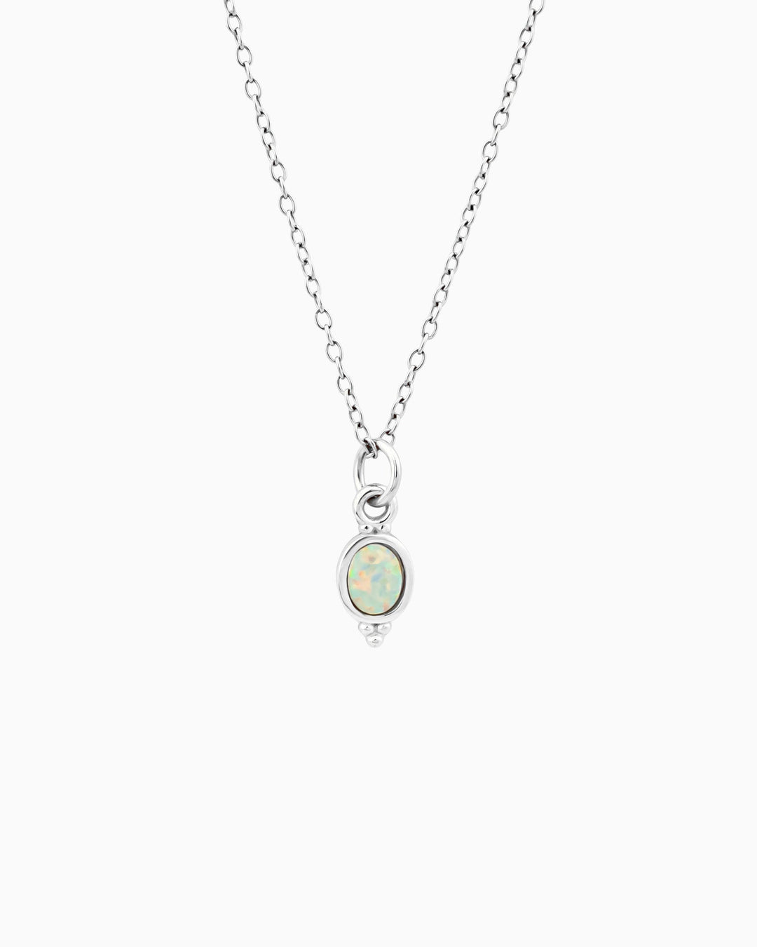 Iridescent Opal Oval Pendant Drop Necklace in Silver | Zoe Olivia Jewellery Australia