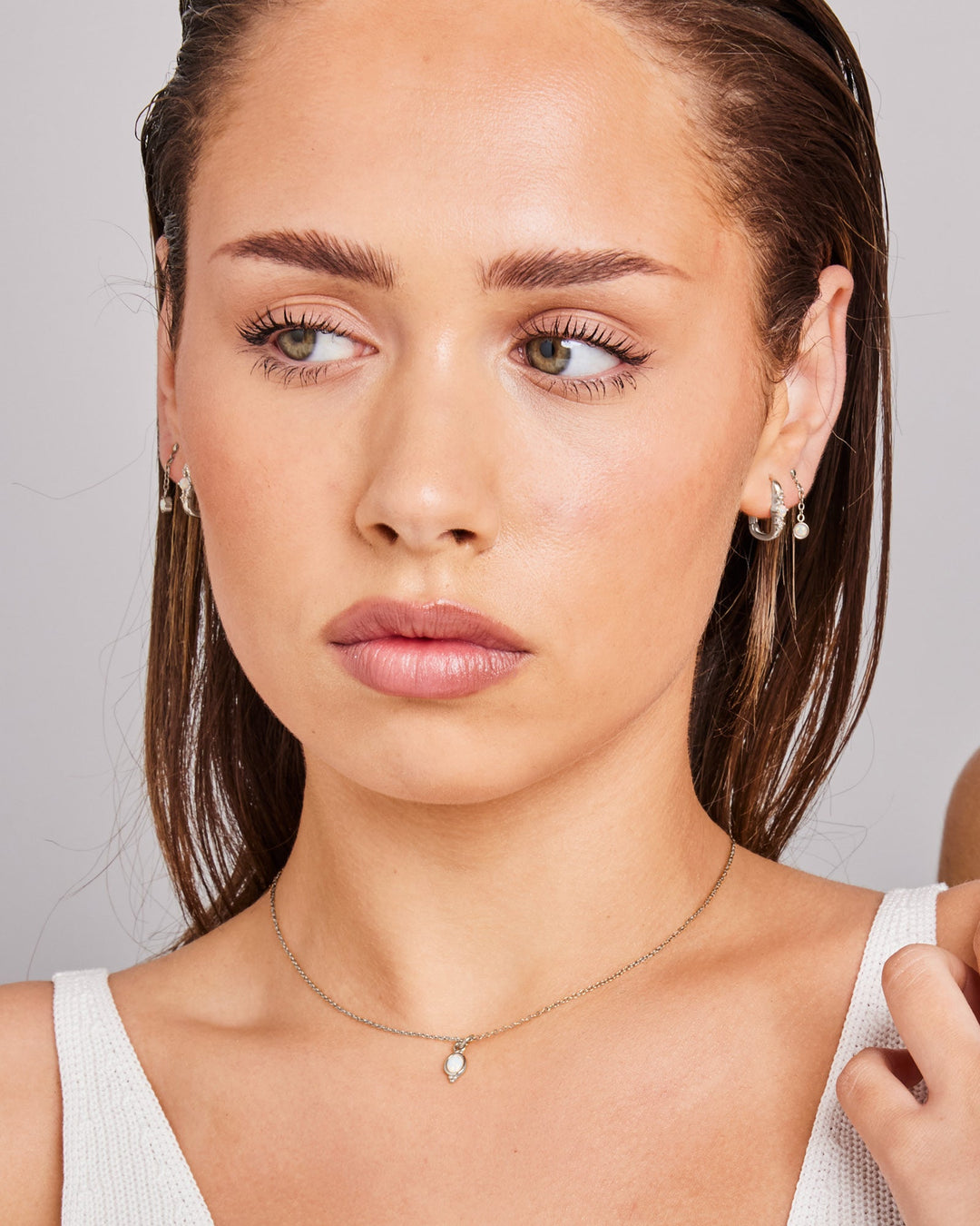Iridescent Opal & Cubic Zirconia Huggies in Silver | Zoe Olivia Jewellery Australia