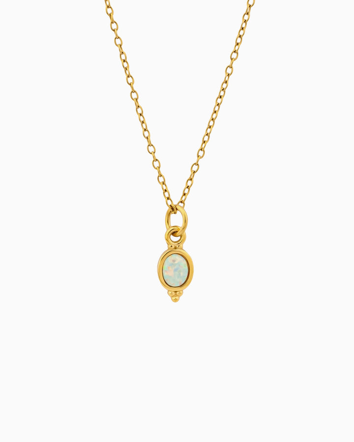 Iridescent Opal Oval Pendant Drop Necklace in Gold | Zoe Olivia Jewellery Australia