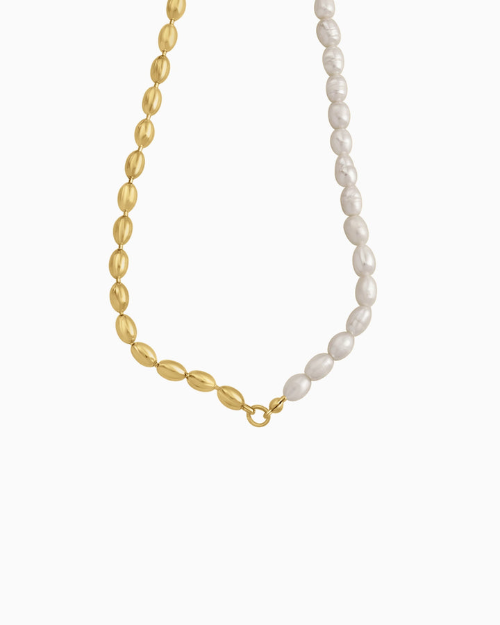 Opaline Freshwater Pearl Half Beaded Chain Necklace | Zoe Olivia Jewellery Australia