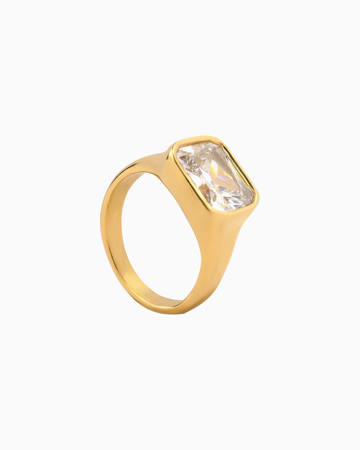 Aurora Square Cubic Zirconia Signet Ring | Zoe Olivia Jewellery Australia