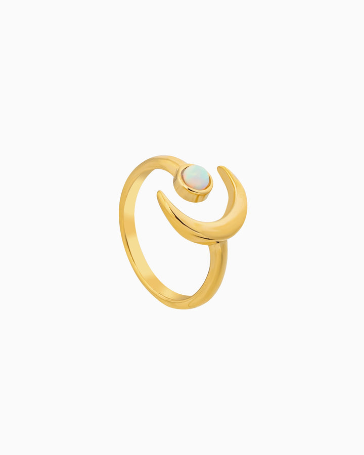 Iridescent Opal Moon Shaped Ring in Gold | Zoe Olivia Jewellery Australia