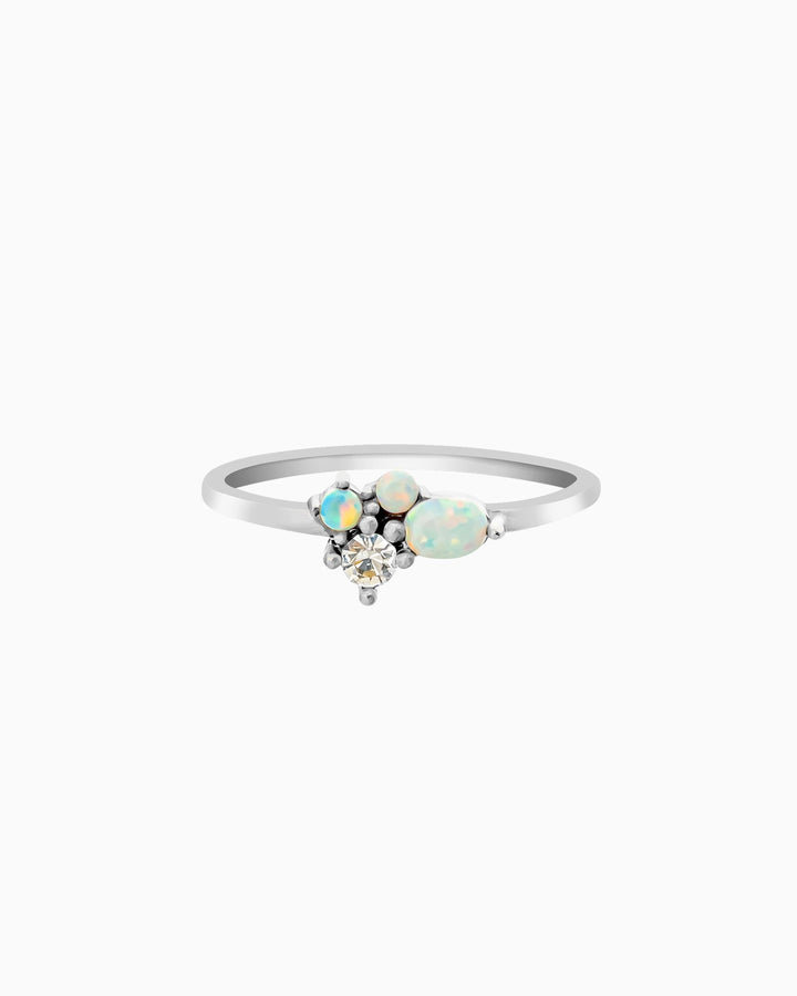 Iridescent Opal and Cubic Zirconia Cluster Ring in Silver | Zoe Olivia Jewellery Australia