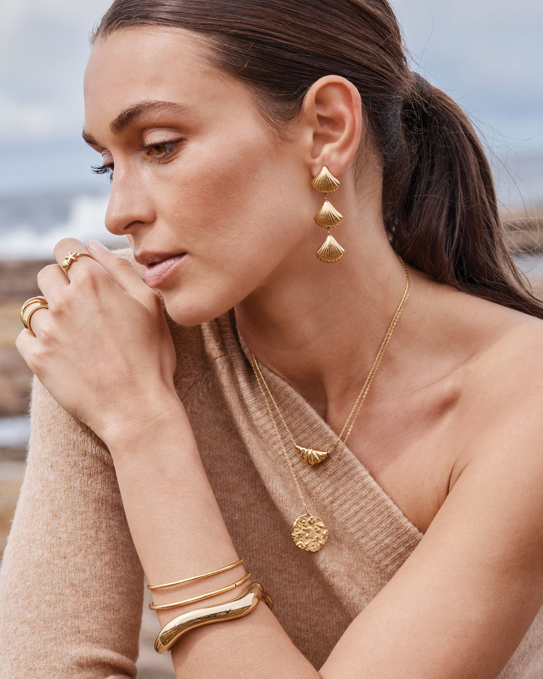 Drift Shell Drop Stud Earrings — Zoe Olivia