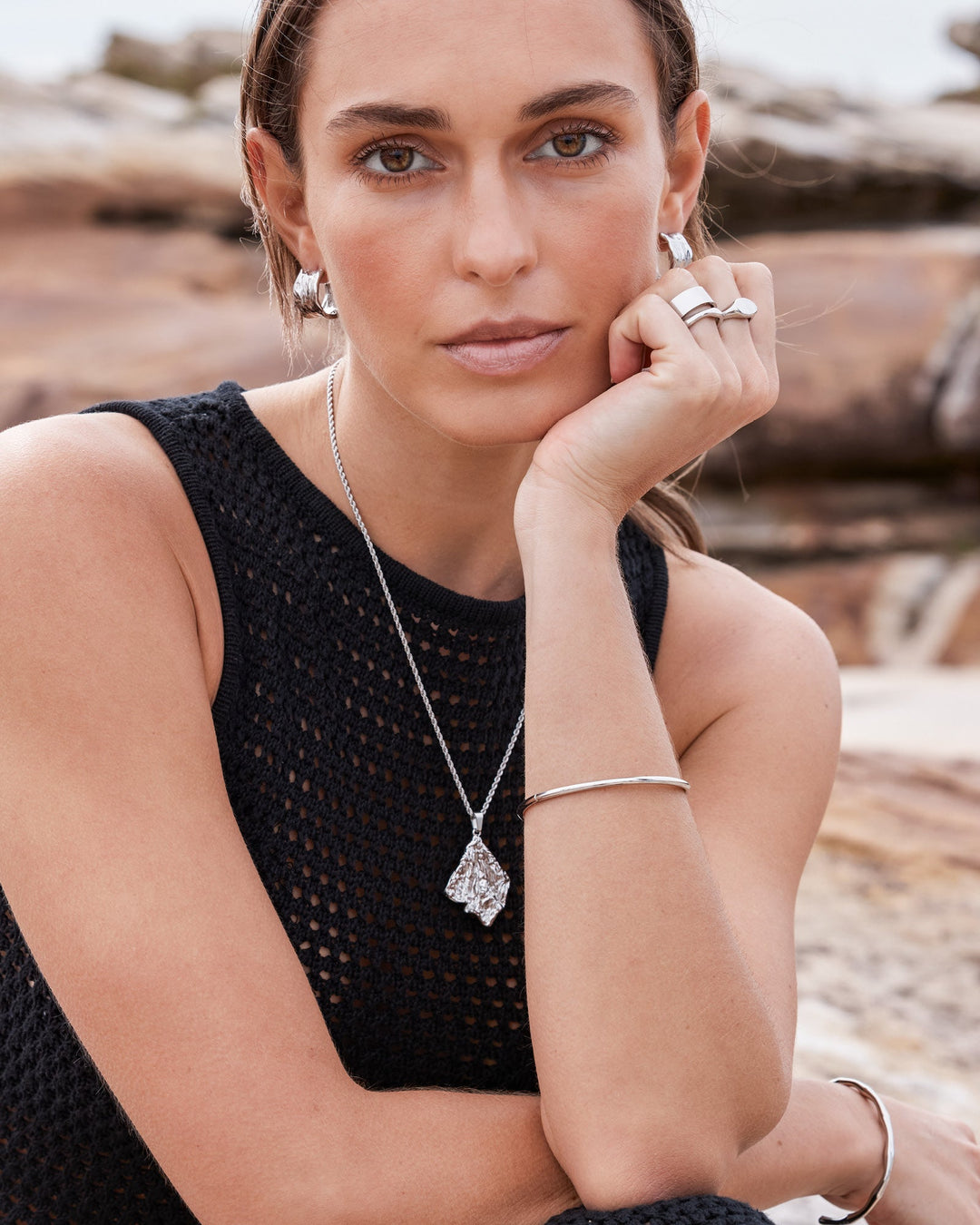 Escarpment Thick Textured Stud Hoops, close-up detail — Zoe Olivia