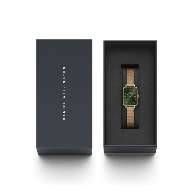 Daniel Wellington Quadro 20X26 Pressed Melrose Rose Gold & Emerald Watch