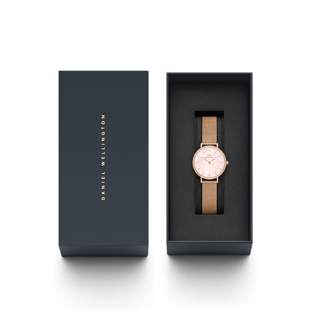 Daniel Wellington Petite 28 Bezel Mesh Pink Mother of Pearl Rose Gold Watch