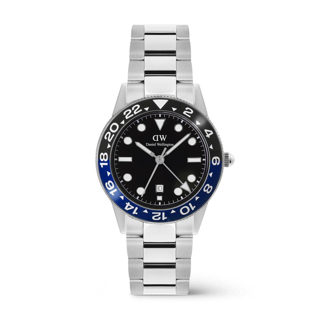 Daniel Wellington Iconic GMT Link Black Blue Ceramic Bezel Silver | The Jewellery Boutique