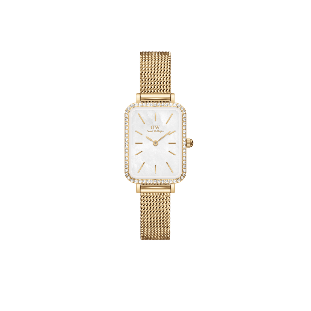 Daniel Wellington Quadro 20x26 Bezel Mesh White Mother of Pearl Gold Watch