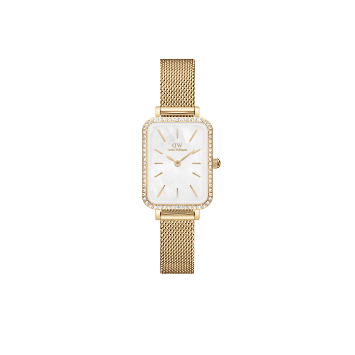 Daniel Wellington Quadro 20x26 Bezel Mesh White Mother of Pearl Gold Watch