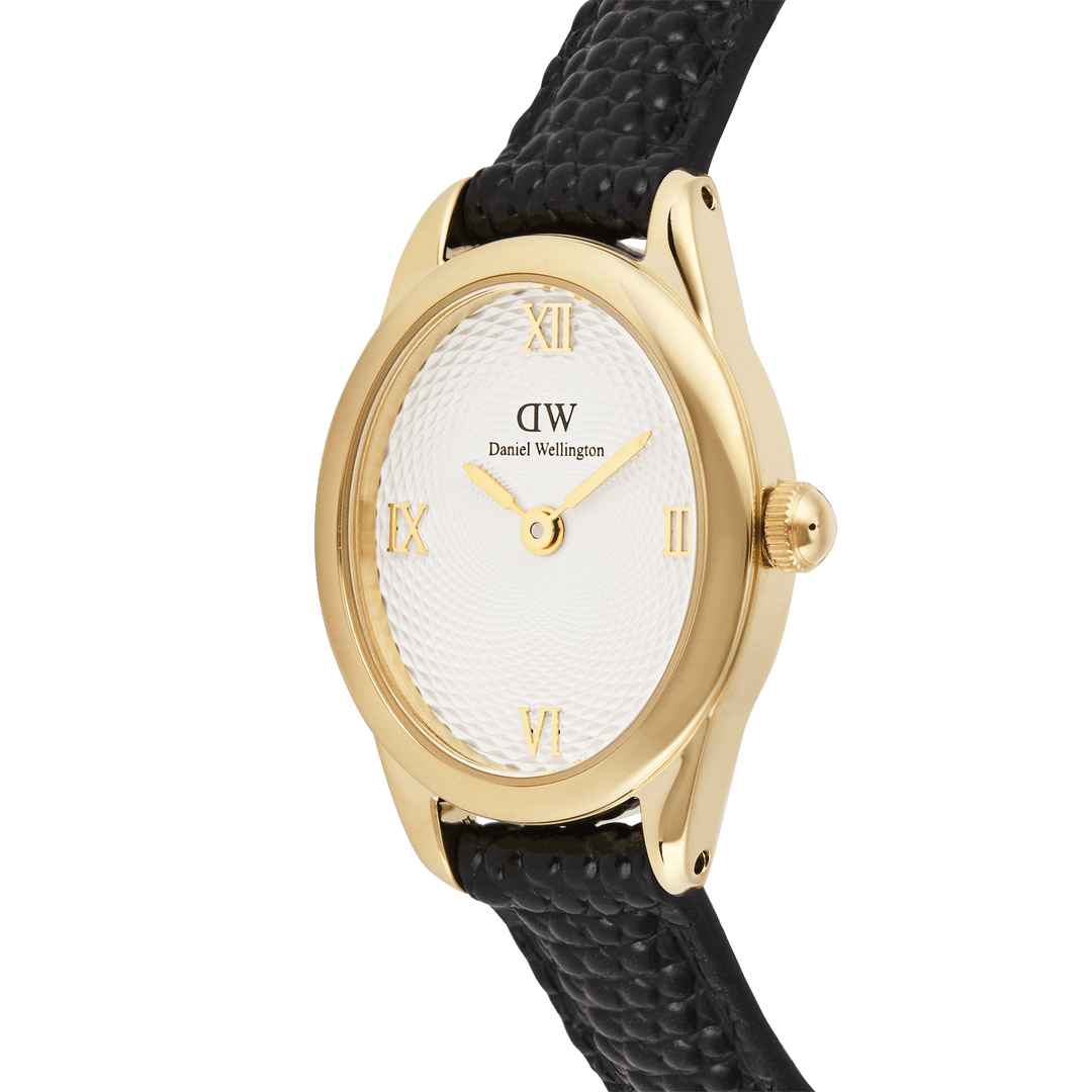Daniel Wellington Ophelia Mini Black Lizard White GuillochÃ© Gold | The Jewellery Boutique