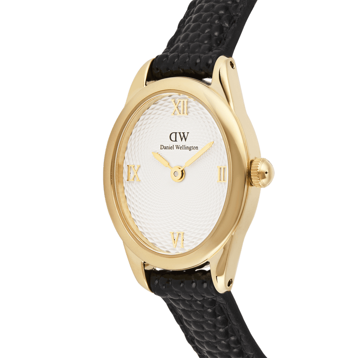 Daniel Wellington Ophelia Mini Black Lizard White GuillochÃ© Gold | The Jewellery Boutique