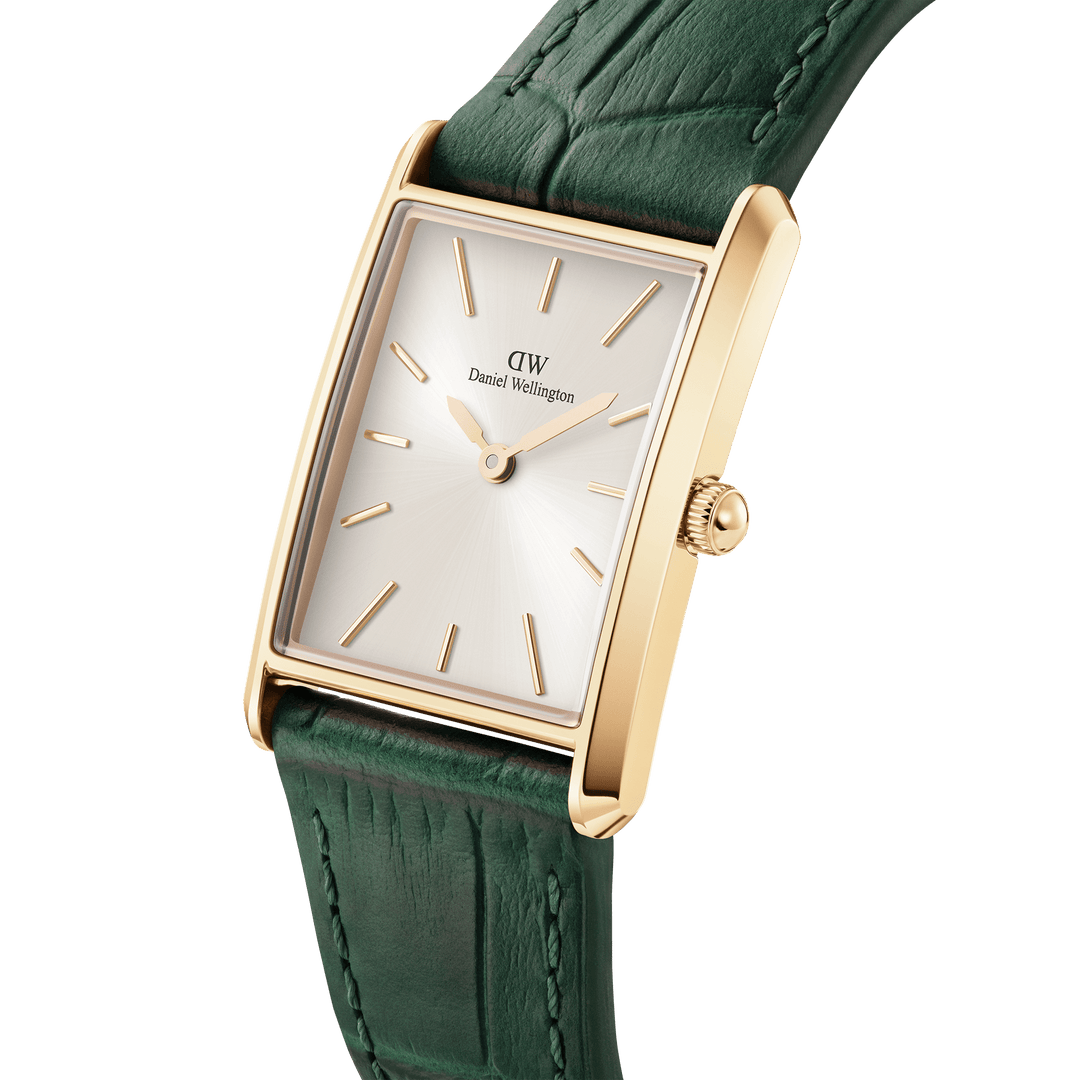 Daniel Wellington Bound 32x22 Green Croc Leather G Champagne Sunray Watch