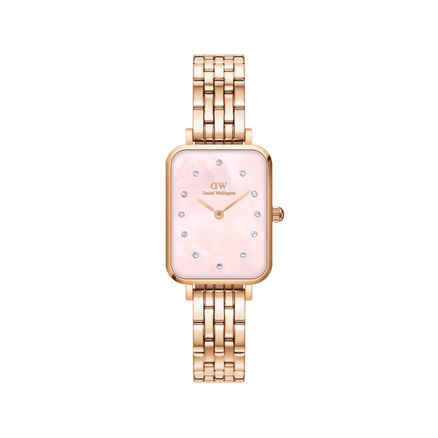 Daniel Wellington Quadro Lumine 20x26 5-Link Rose Gold & Mother of Pearl Pink Watch