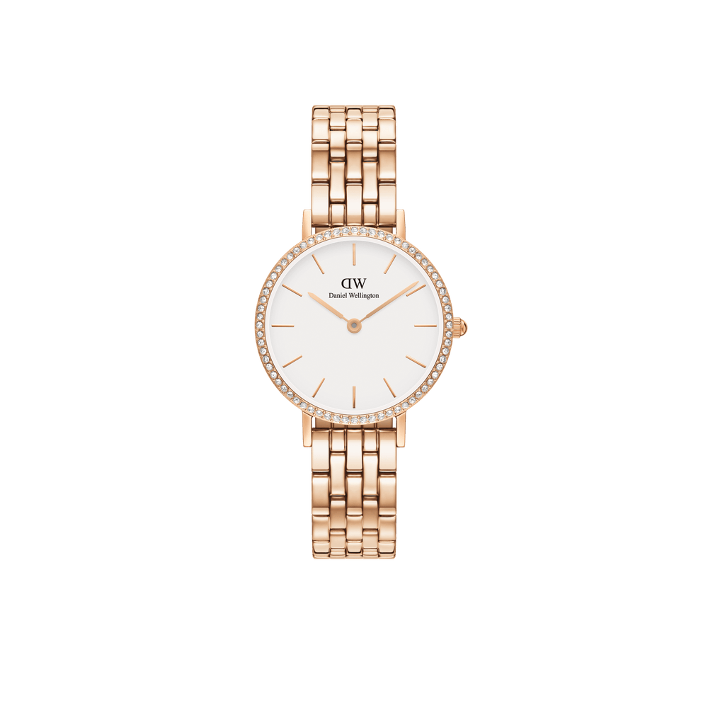 Daniel Wellington Petite 28 Bezel 5-Link White & Rose Gold Watch