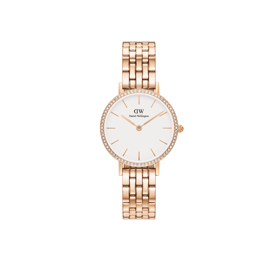 Daniel Wellington Petite 28 Bezel 5-Link White & Rose Gold Watch