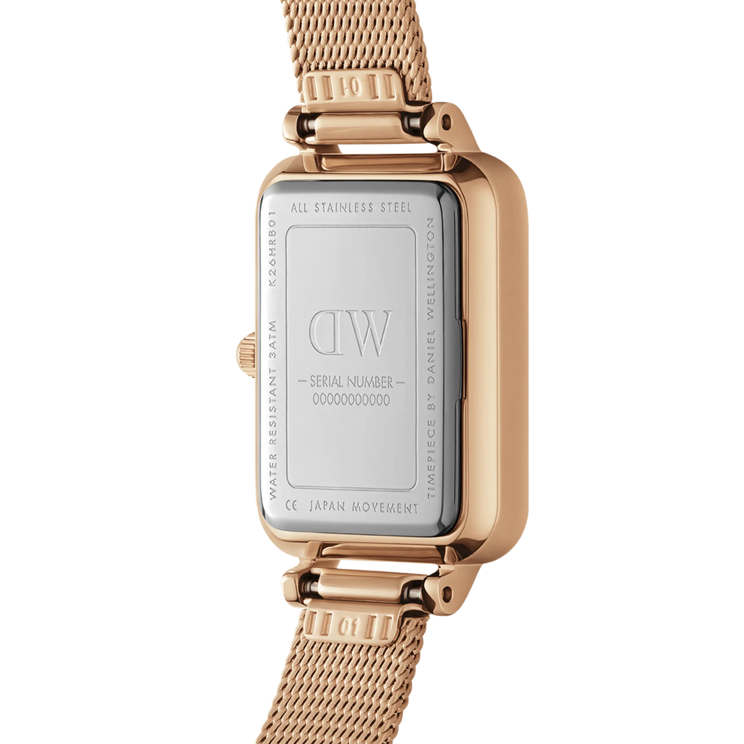Quadro 20x26 Bezel Mesh White Mother of Pearl Rose Gold Watch