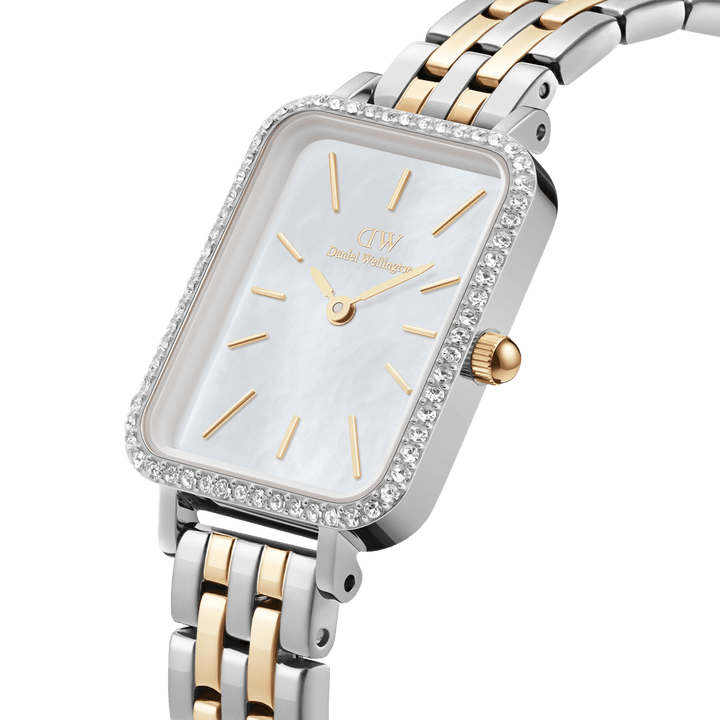 Daniel Wellington Quadro 20x26 Bezel 5-Link White Mother of Pearl Two-Tone Gold & Silver Watch