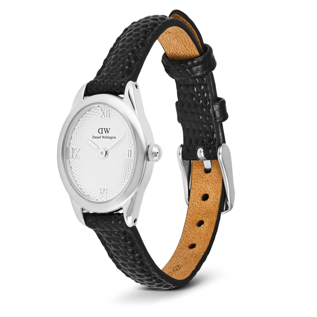 Daniel Wellington Ophelia Mini Black Lizard White GuillochÃ© Silver | The Jewellery Boutique