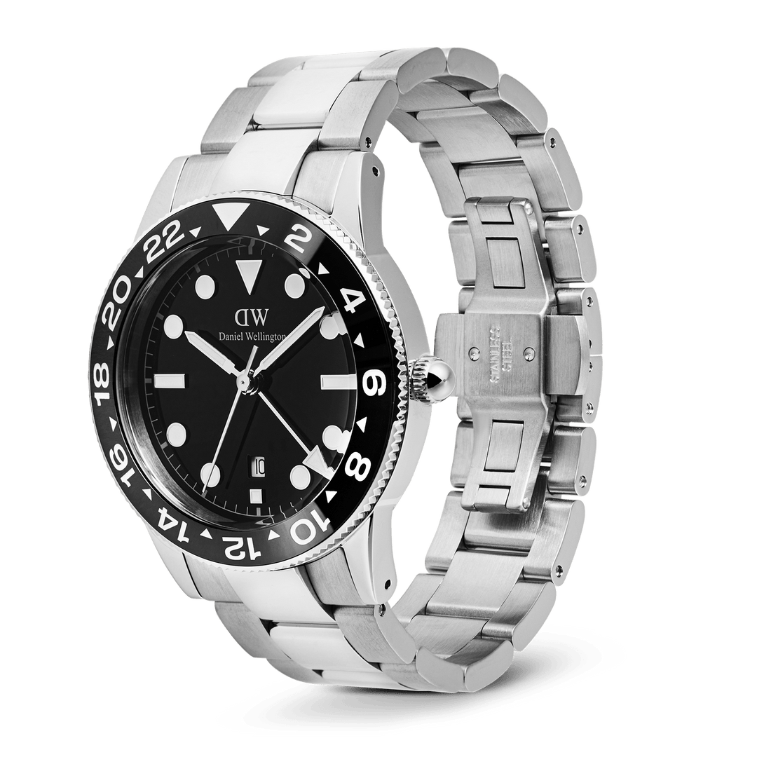 Daniel Wellington Iconic GMT Link Black Ceramic Bezel Silver | The Jewellery Boutique