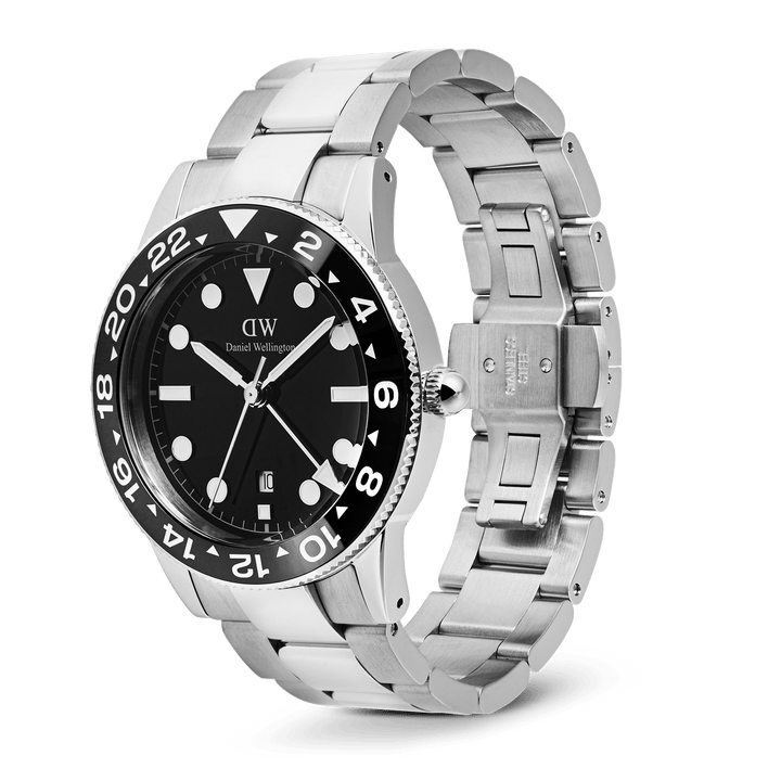 Daniel Wellington Iconic GMT Link Black Ceramic Bezel Silver | The Jewellery Boutique