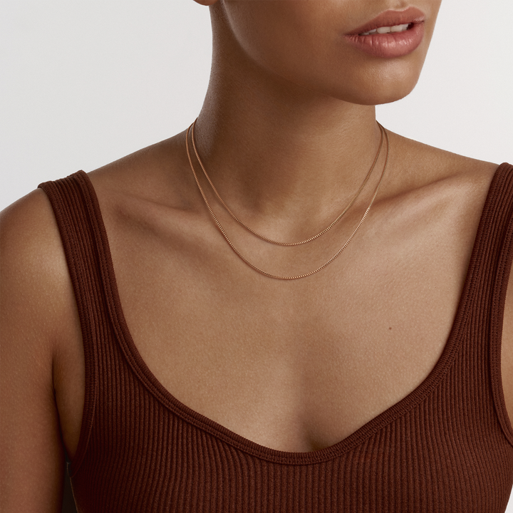 Elan Box Chain Necklace Short Rose Gold