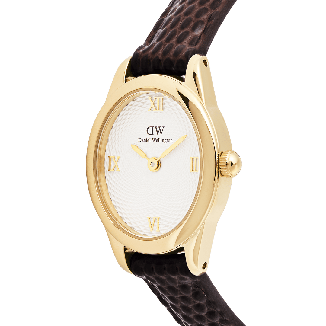 Daniel Wellington Ophelia Mini Dark Brown Lizard White GuillochÃ© Gold | The Jewellery Boutique